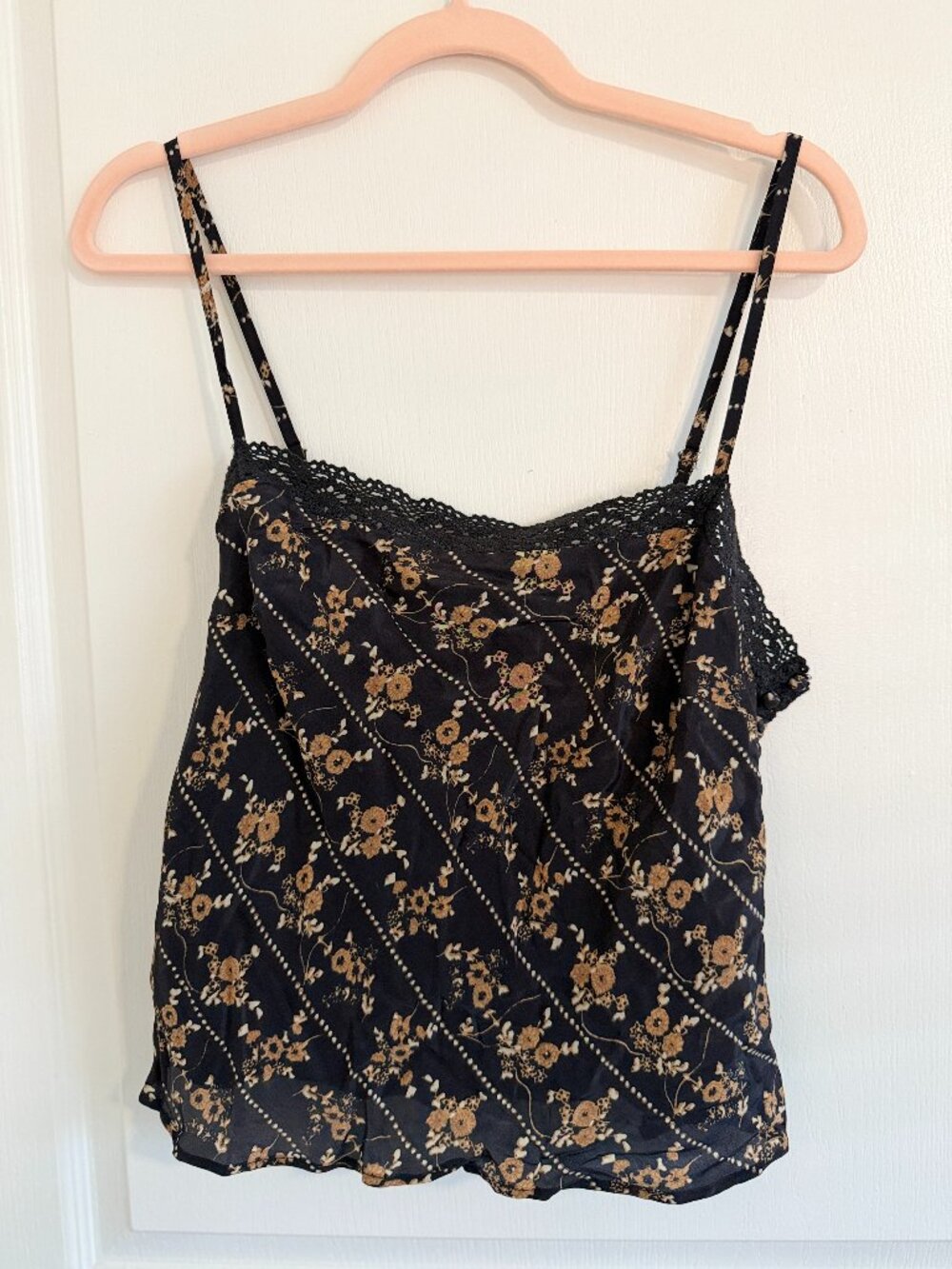 NWT vFree People Bali Margot Floral Lace Trim Camisole Top- Black- S- MSRP $78